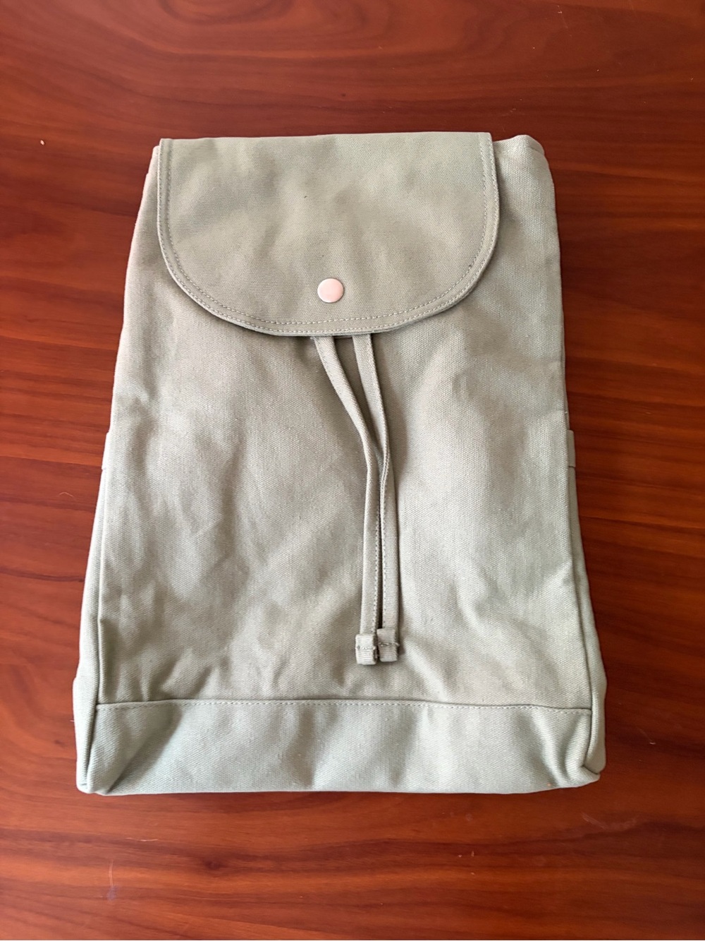 Minimal Olive Green Canvas Drawstring Backpack